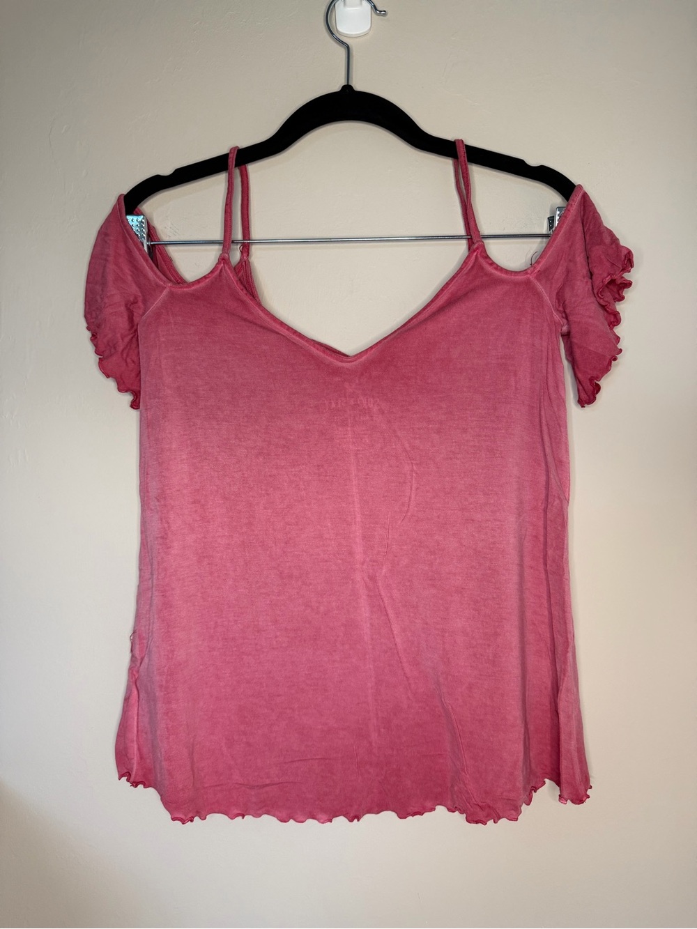 American Eagle Outfitters Pink Cold-Shoulder V-Neck Tank Top